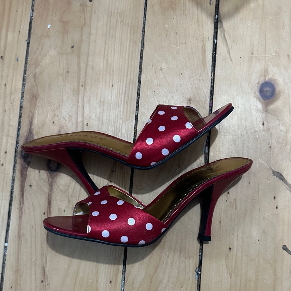 Rampage Red & White Polka Dot Slide Mules - Picture 2 of 3